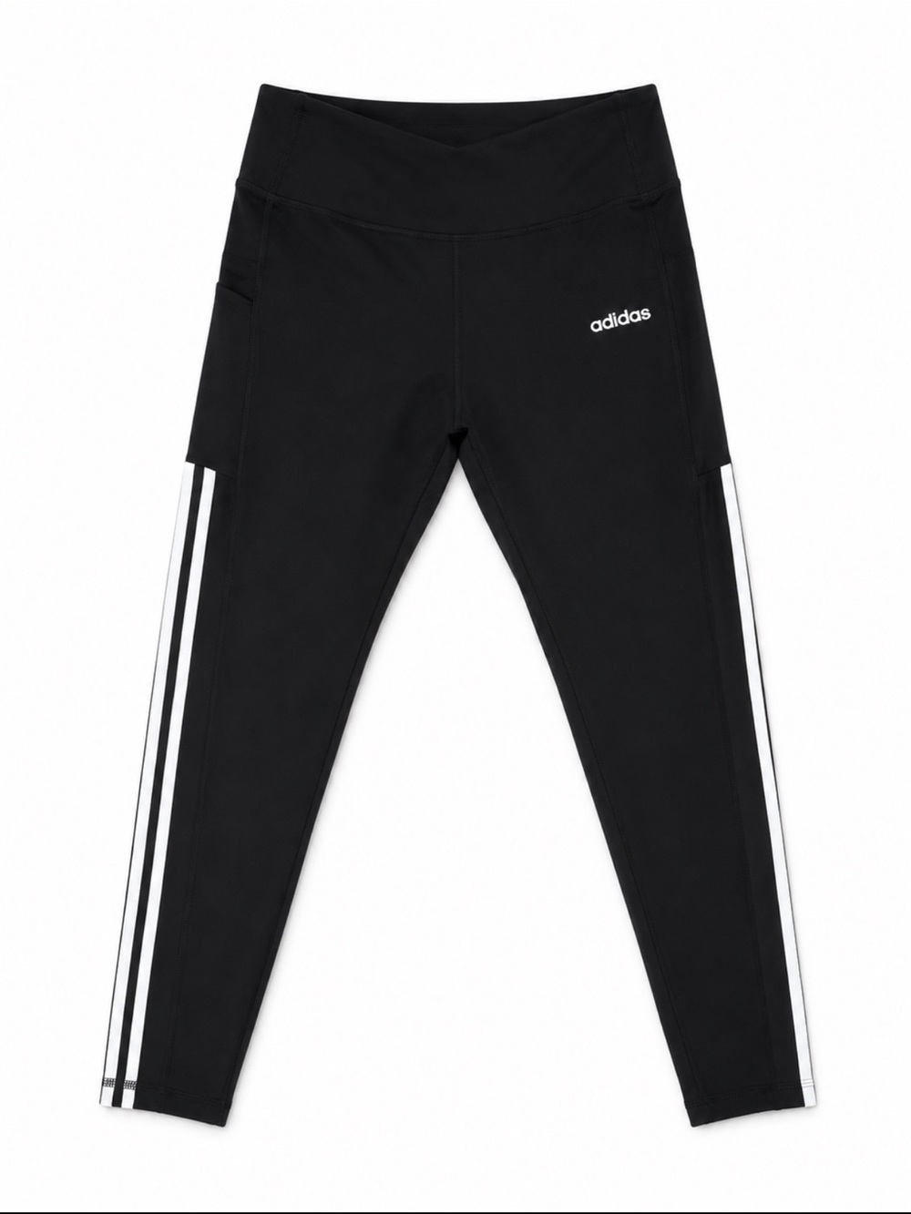 adidas Black Leggings with White 3-Stripe Side Detail - Picture 2 of 2